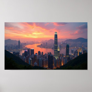 Poster Sunset View Hongkong's City Skyline from the PEAK