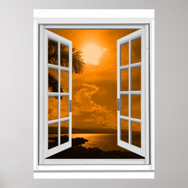 Poster Sunset View Trompe l'oeil Fake Window (Devant)