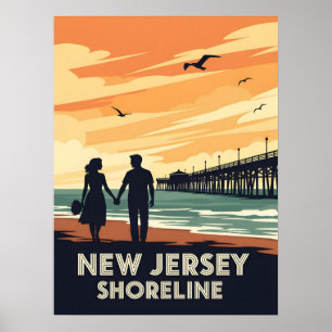 Poster Sunset vintage New Jersey Shoreline