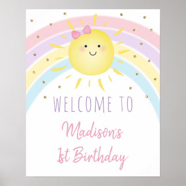 Poster Sunshine Arc-en-ciel rose or Pastel Bienvenue d'an (Devant)