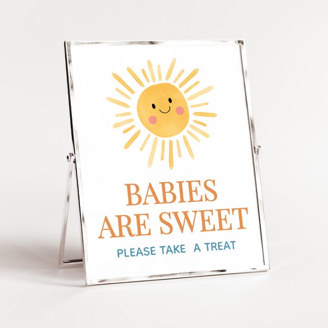 Poster Sunshine Here Comprend le Fils Les bébés sont sucr (Here Comes the Son Cute Sun Baby Shower Babies are Sweet Sign)
