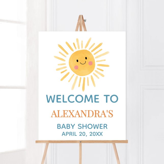 Poster Sunshine Voici l'Affiche de bienvenue du Fils (Here Comes the Son Cute Sun Baby Shower Welcome Sign)