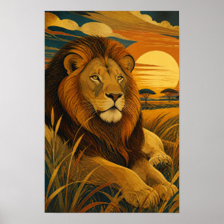 Poster Sunward IV — Lion au coucher du soleil