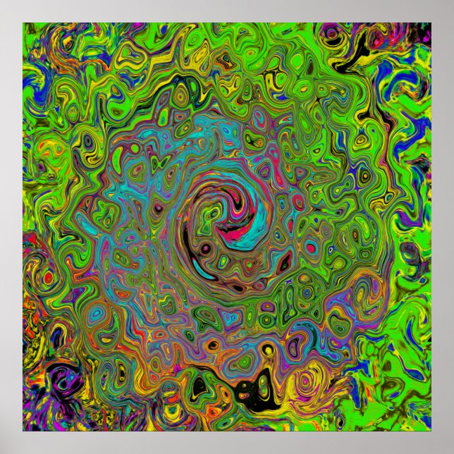 Poster Super Abstrait Retro Lime Green et Blue Swirl (Devant)