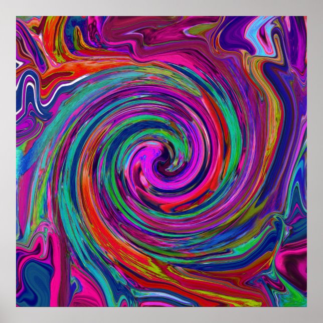 Poster Super Abstrait Retro Magenta Dark Rainbow Swirl (Devant)