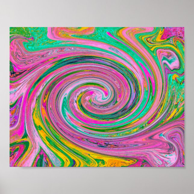 Poster Super Abstrait rose rétro et verdure à la menthe (Devant)