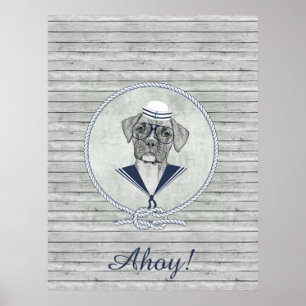 Poster Super adorable adorable voilier ahoy boxer chien