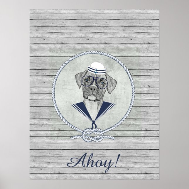 Poster Super adorable adorable voilier ahoy boxer chien (Devant)