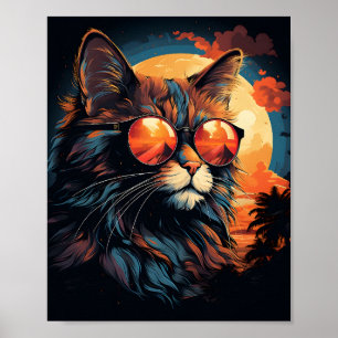 Poster Super Chat Porter des lunettes de soleil Drôle Cha