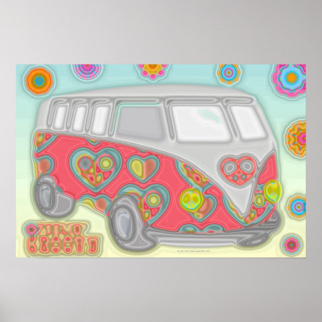 Poster Super Flower Power 60s Hippy Van (Devant)