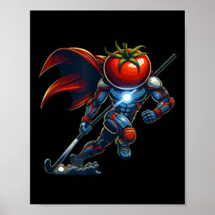 Poster Super-héros tête de tomate de hockey sur gazon cyb