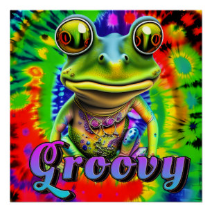 Poster Super Hippie Trippy Frog Psychedelic
