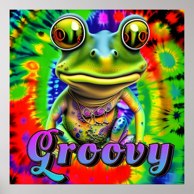 Poster Super Hippie Trippy Frog Psychedelic (Devant)