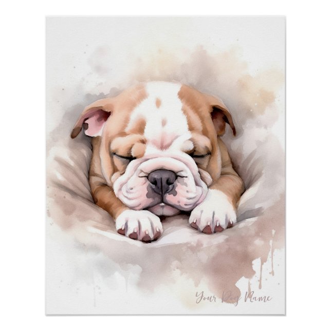 Poster Super mignon ange endormi chiot Bulldog 002 - Wend (Devant)