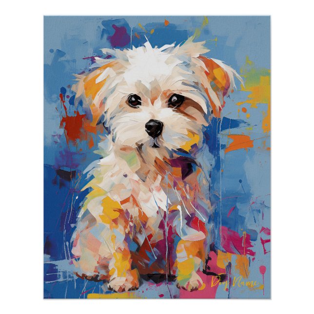 Poster Super mignon Chien Maltais Puppy 001 - Xeno Lucilf (Devant)