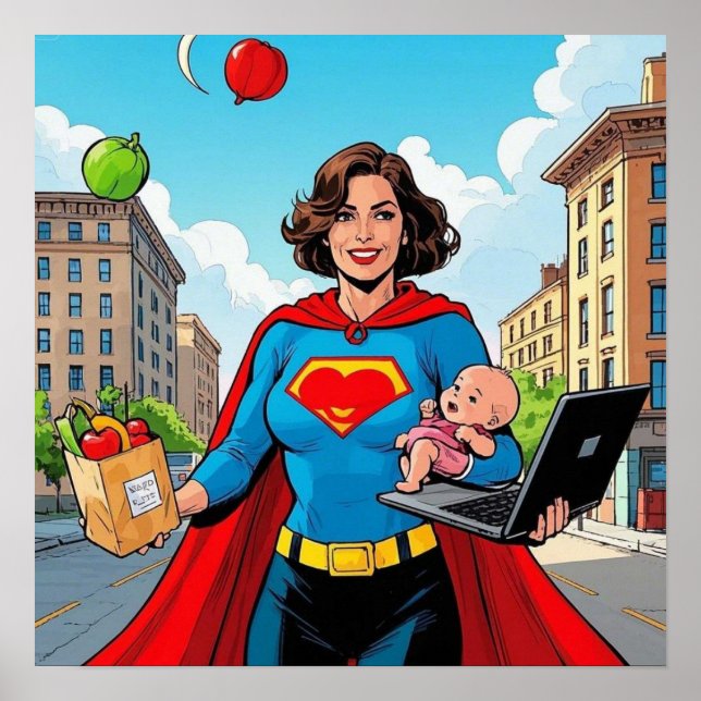 Poster "Super Mom" Retro style bande dessinée (Devant)
