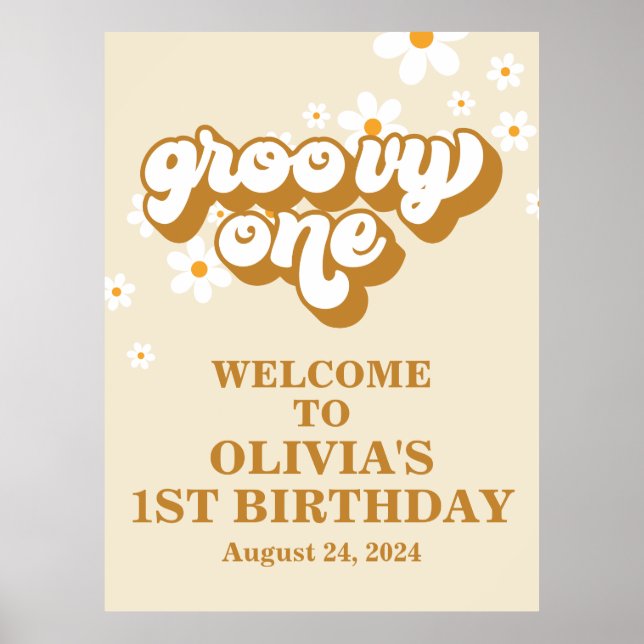 Poster Super One Retro Daisy 1er Anniversaire Bienvenue (Devant)