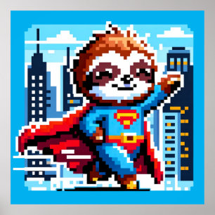 Poster Super Sloth Funny Pixel Art Hero Design de paysage