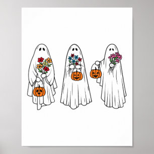 Poster Super Vintage Floral Ghost Cute Halloween Éffrayan