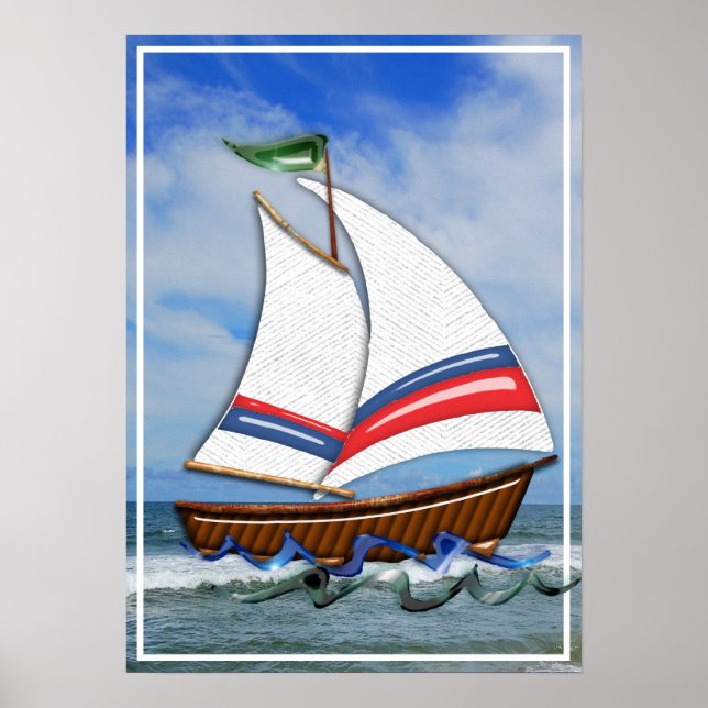 Poster Super voilier en haute mer (Devant)