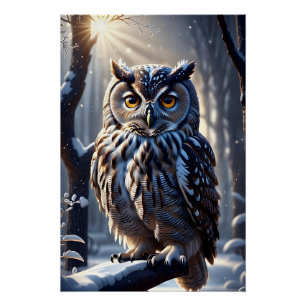 Poster Superbe Chouette d'aigle dans la neige sur la bran