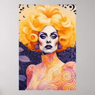 Poster Superbe Drag Queen Cheveux rouges