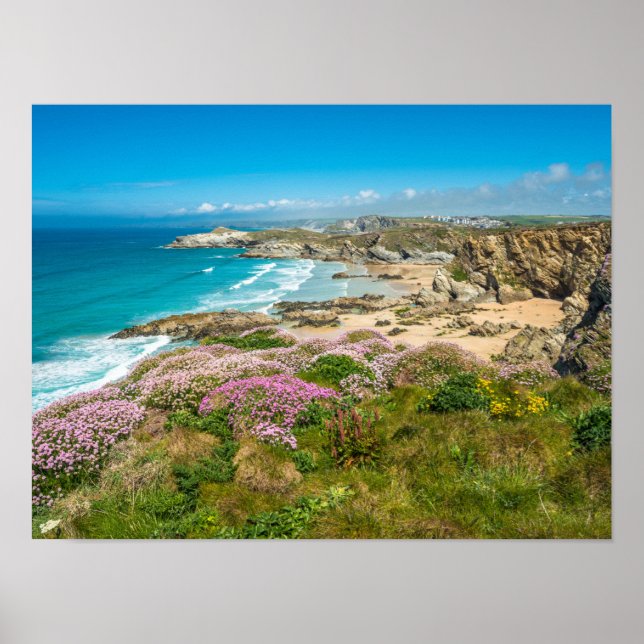 Poster Superbe paysage côtier Newquay beach Cornwall UK (Devant)