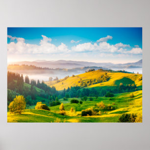 Poster Superbe paysage de campagne sous la lumière du mat