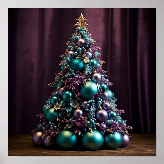 Poster Superbe sapin de Noël Turquoise et violet (Devant)