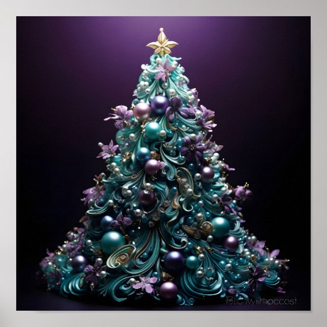 Poster Superbe sapin de Noël Turquoise et violet (Devant)