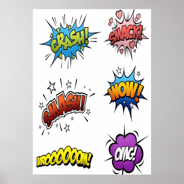 Poster Superhero et super villain onomatopoeia (Devant)