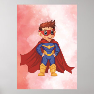 Poster Superhero Garçon en Bleu - Amusants Enfants Mur Ar