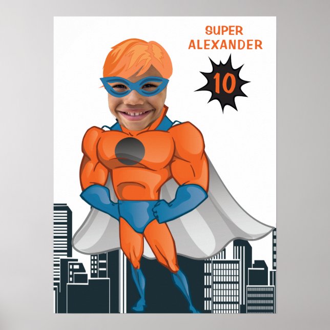 Poster Superhero Muscle Man Orange Plus grand anniversair (Devant)