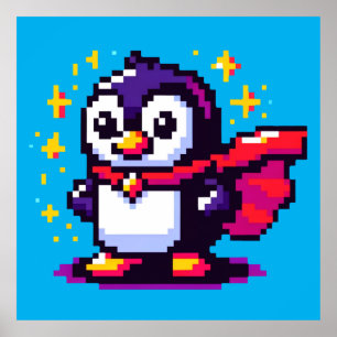 Poster Superhero Penguin Cute Pixel Art Caractère Design