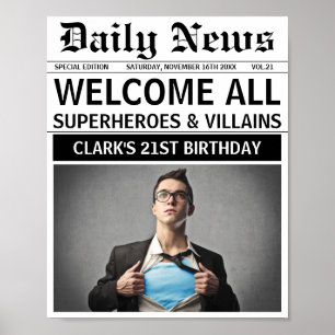 Poster Superhéros et vilains fête d'anniversaire Bienvenu
