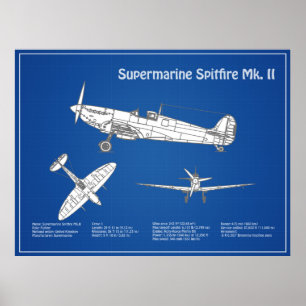 Poster Supermarine Spitfire - Plan d'avion ABD