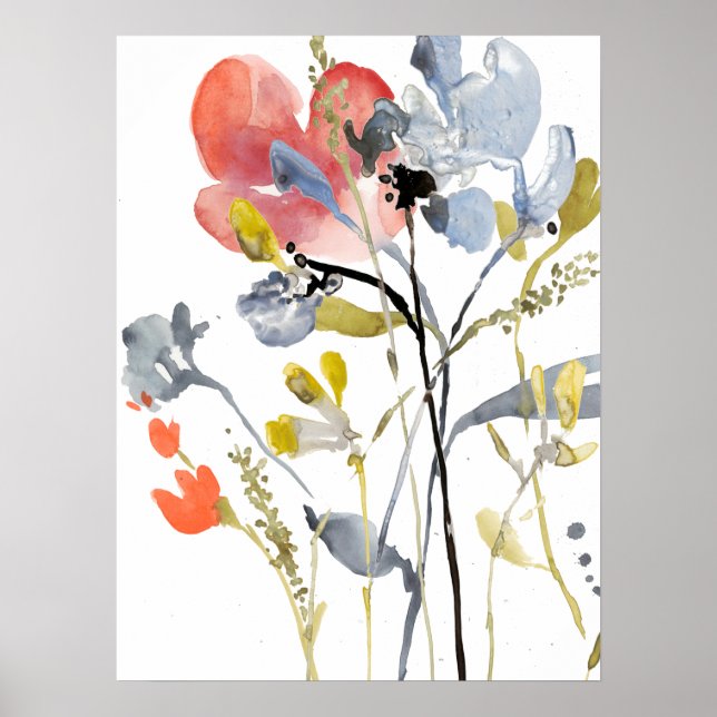 Poster Superposition de fleurs - Aquarelle Fleurs pastel (Devant)