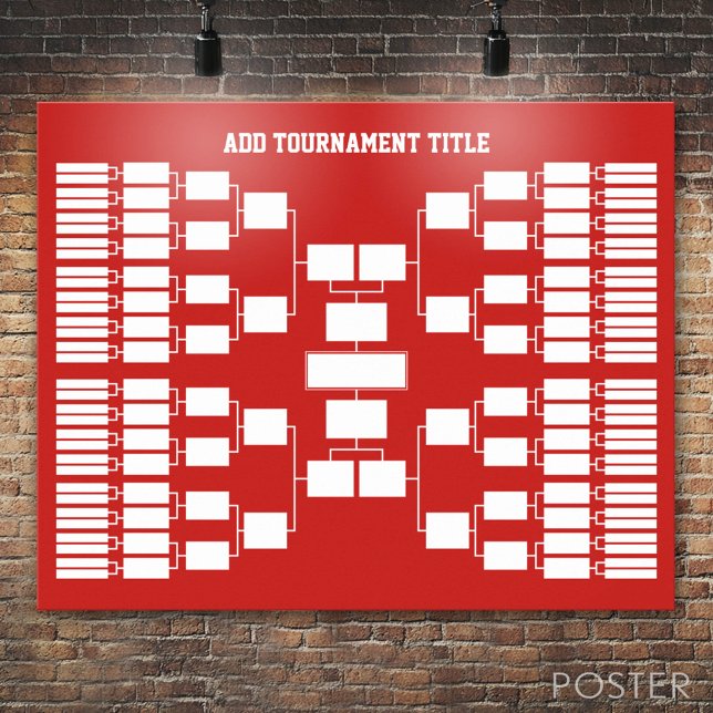 Poster Support de tournoi sportif pour 64 équipes rouge (Custom Tournament Bracket)