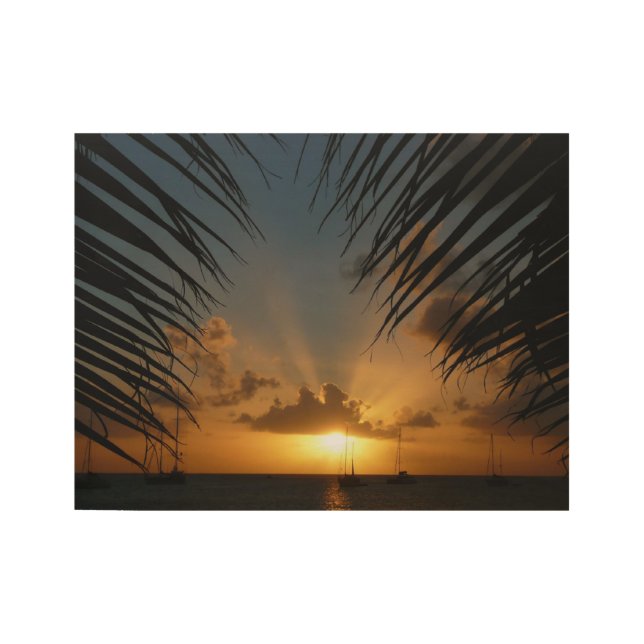 Poster Sur Bois Sunset Through Palm Fronds (Devant)