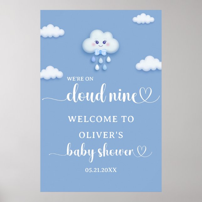 Poster Sur Cloud Neuf Baby shower Garçon Moderne Bienvenu (Devant)