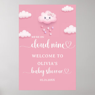 Poster Sur Cloud Neuf Baby shower rose moderne Bienvenue