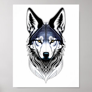Poster sur la conception faciale du loup tribal