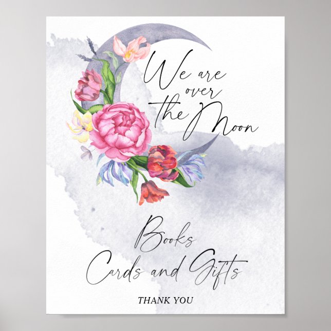 Poster Sur la lune Fleurs Baby showers Livres, Cartes (Devant)