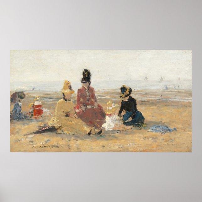 Poster Sur la plage, Trouville - Eugène Boudin Art (Devant)