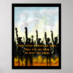 Poster sur le feu et la fumée