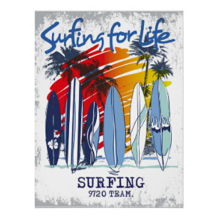 Poster sur le surf pour la vie Vibrant Retro Surf