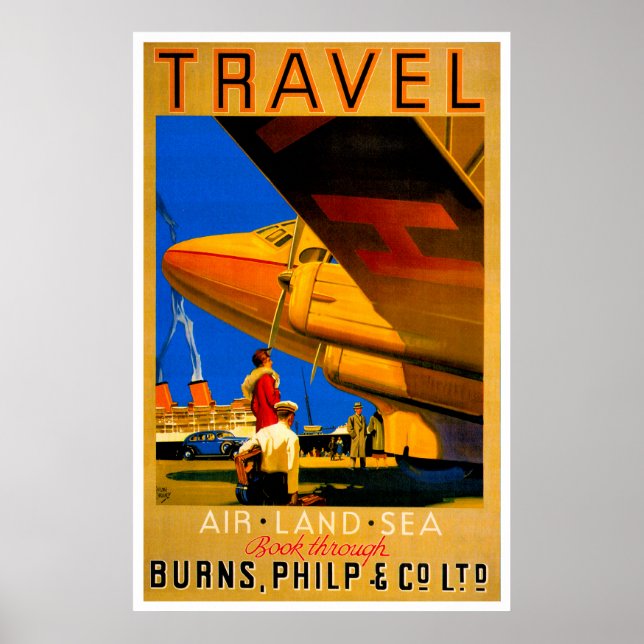 Poster sur les voyages aériens, maritimes et terre (Devant)