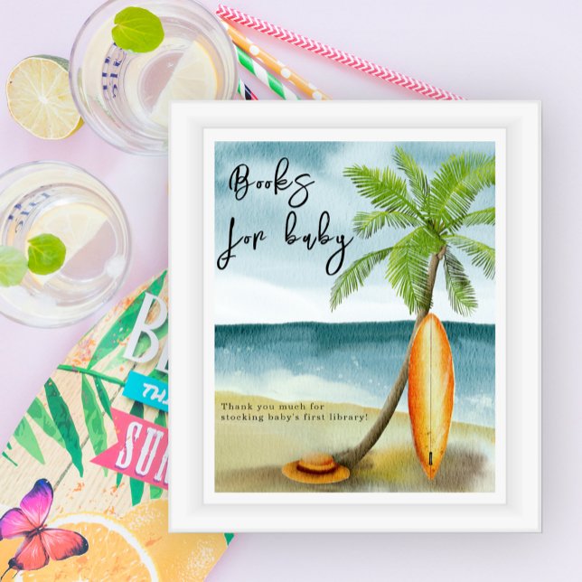 Poster Surf baby shower de plage - Livres pour bébé (Créateur téléchargé)