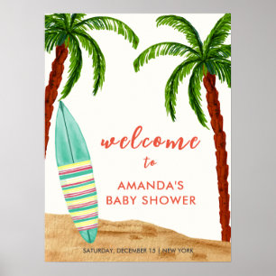 Poster Surf Beach Bébé À Bord Baby shower Bienvenue