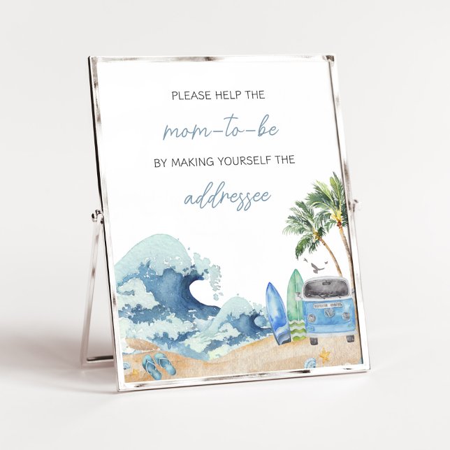 Poster Surf Board Beach Baby shower Enveloppe Station (Surfing Summer Baby Shower Envelope Station Sign)